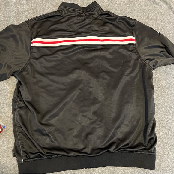 COOGI XL Bomber Track Jacket black red white stripe zipper satin varsity patches - Picture 3 of 12